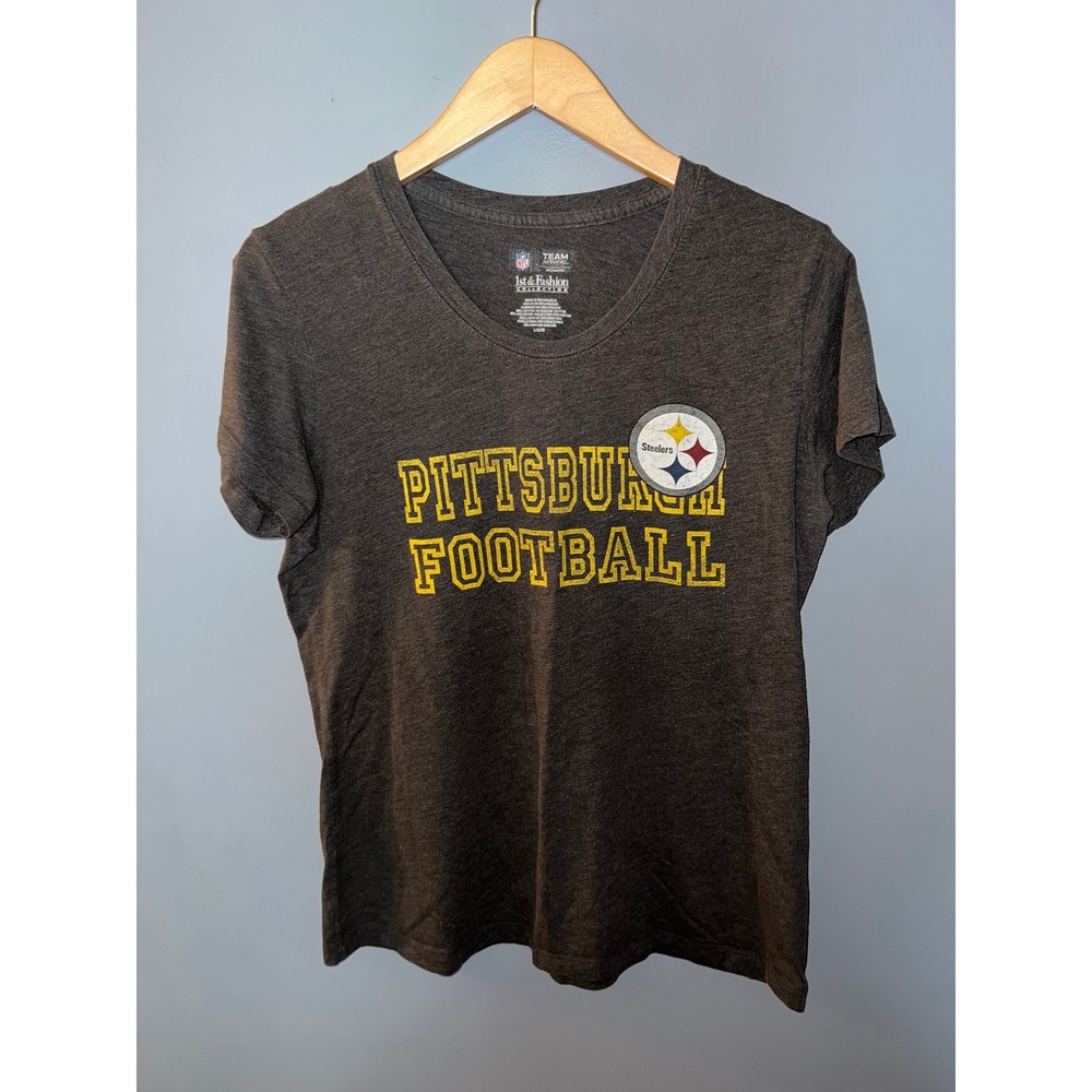 NFL Team Apparel Pittsburgh Steelers Womens V-Neck T-Shirt Heather Grey Large